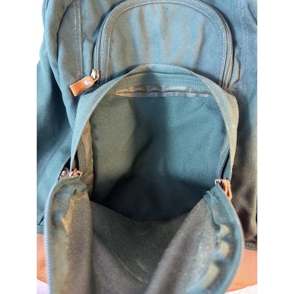 Vintage 90s Eddie Bauer Backpack Green Suede Leather Bottom Hiking Daypack